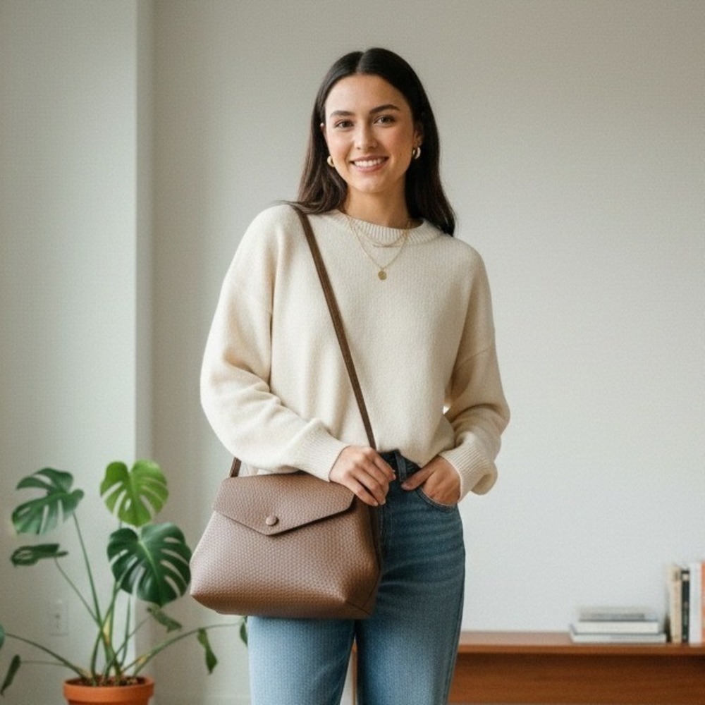 Wrangler Chic Brown Pebbled Handbag with Top Handle and Magnetic Snap Closure